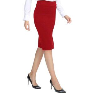 Urban CoCo Women's Elastic Waist Stretch Bodycon Midi Pencil Skirt - RED Large